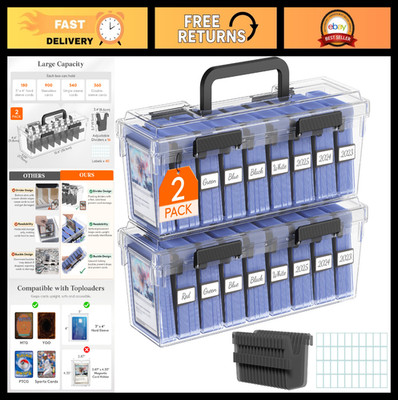 Stackable Trading Card Storage Box with Adjustable Dividers & Writable Labels -