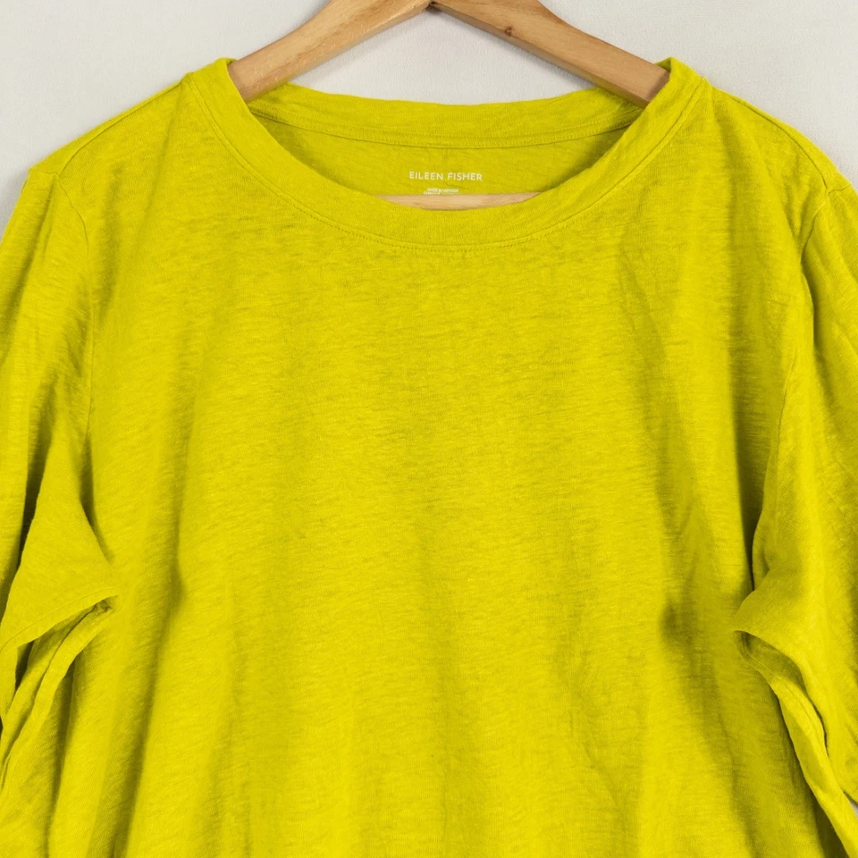 Eileen Fisher 上衣衬衫,尺寸 L,Chartreuse 绿色有机亚麻长袖 * — 第 2/4 张图片