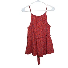 Sienna Sky Tank Top Women's Small Red Floral Sleeveless Ruffle Round Neck Tie