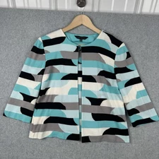 Ming Wang Jacket Cardigan Womens S Petite Knit Open Front Abstract Artsy Career