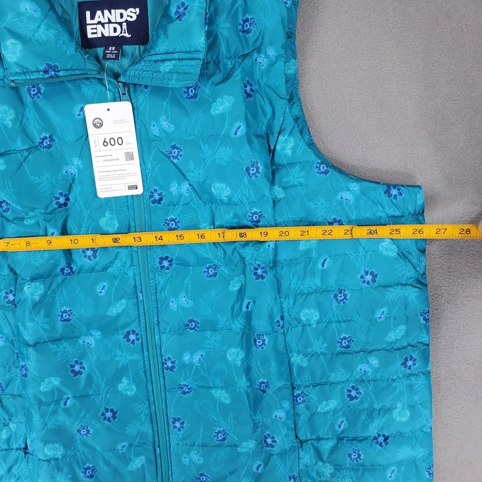 NEW Lands' End Puffer Vest size 2X Goose Down Fill 600 Teal Green Floral - Image 4 of 4