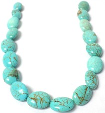 15" Strand 18 Pretty Blue Turquoise Magnesite Gemstone Puffed Oval Beads 18x13mm