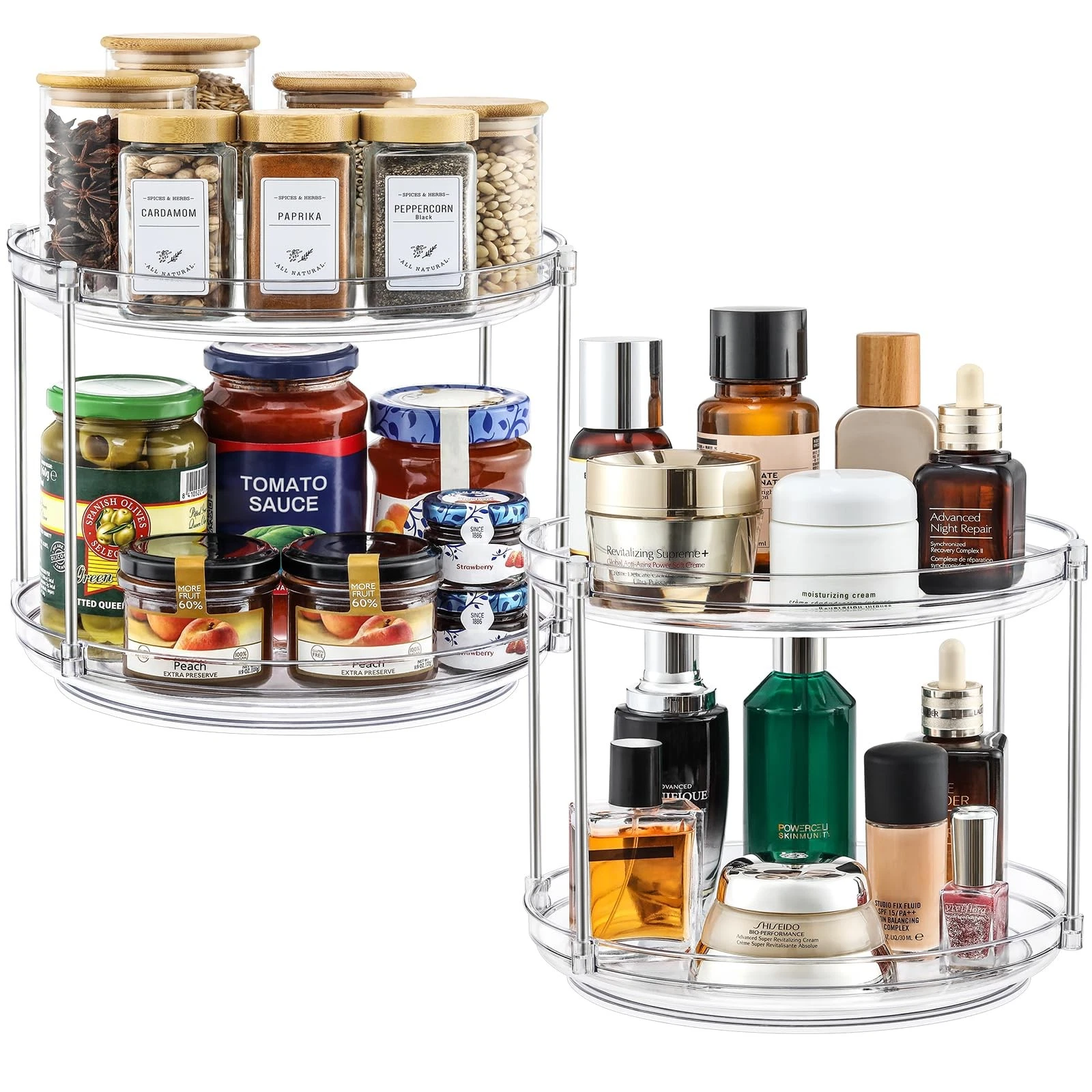 2 Set 2 Tier Non-Skid Acrylic Lazy Susan Turntable Organizer - Rotating Spice...
