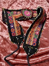 Vintage Upcycled Kuchi Tribal Waist Sash Belt Colorful Boho Beaded Small Used
