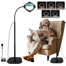 10X 30X Floor Magnifying Glass with Light and Stand, Large 54-LED Dimmable Ma...