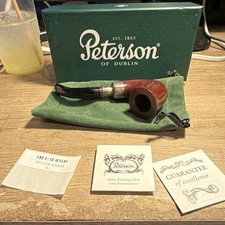 Peterson of Dublin Briar Billiard Tobacco Pipe w/ Silver Band & Box
