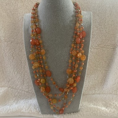 Joan Rivers Necklace Orange Amber Beads 5 Strands Various Lengths Very Good Cond