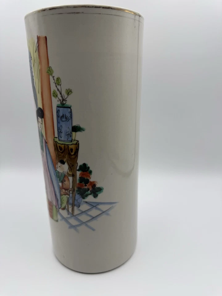 Antique Chinese Famille Rose Porcelain Brush Pot Vase 11.5’’T - Image 3 of 4