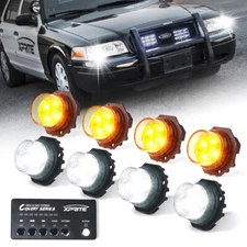 Hide-A-Way LED Strobe Lights Kit White Amber Hazard Headlight w/ Control Panel