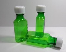 Case of 200 Green Medicine Plastic Graduated Oval Bottles/Caps 3 OZ Size