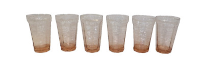 Set 6 Libbey Facets Tall Pink Peach Octagonal Vintage Glasses