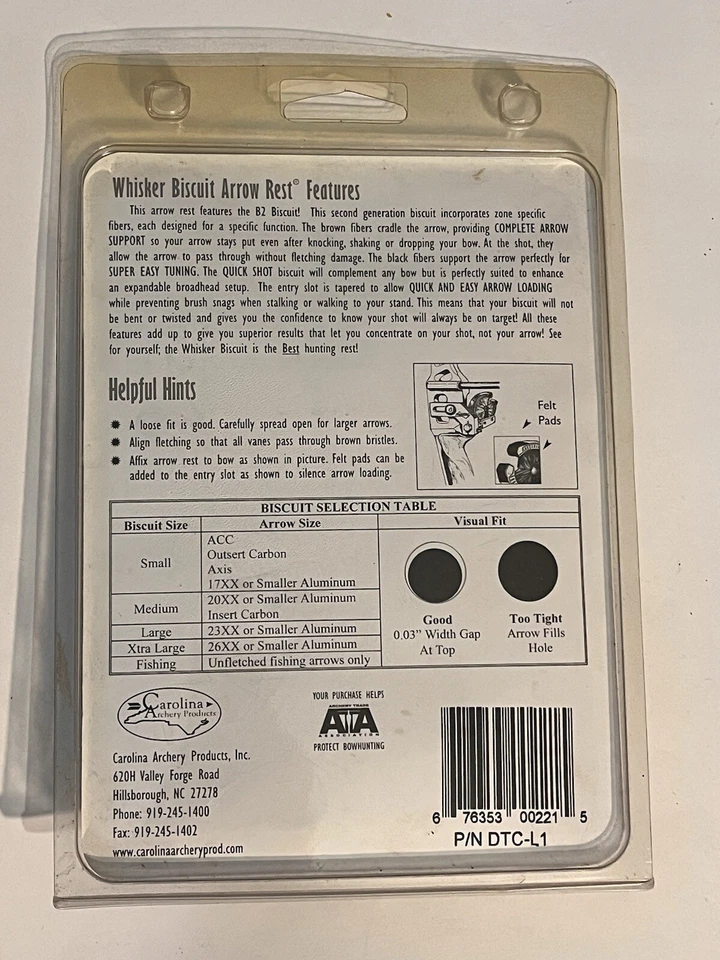 CAROLINA ARCHERY WHISKER BISCUIT QS DROP TINE CAMO SMALL ARROWS LH BOW ARROWREST - Image 2 of 2