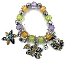 Mardi Gras Bracelet Crystal Jewels and Charms Costume Jewelry Elastic PGG 08