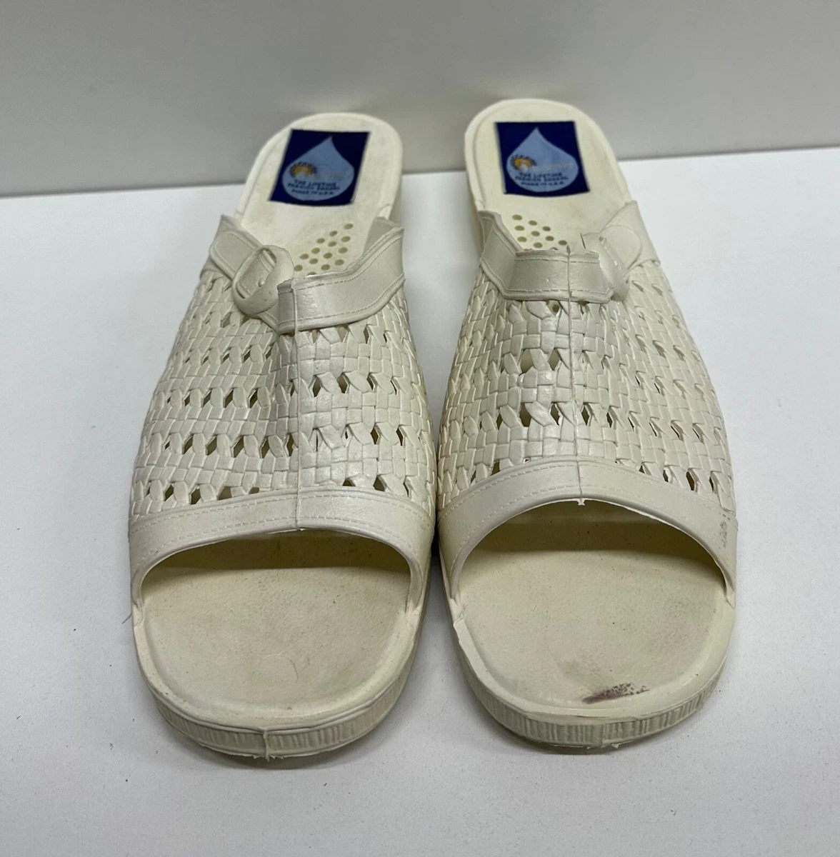 Sundrops women size 8.5 9 off white rubber slide on sandals eBay