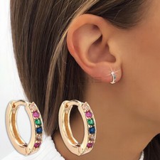 Image of Women Huggie Hoop Pave Earrings Cubic Zirconia on 925 Sterling Silver Jewellery