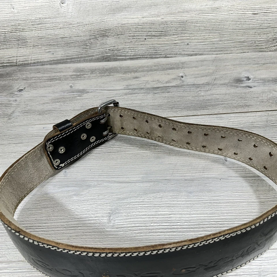 Cinturón de levantamiento de pesas vintage dorado para gimnasio para hombre L/XL 32-42 cuero negro doble punta Foto 3 de 4