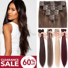 CLEARANCE THICK Double Weft Clip In Remy Human Hair Extensions Full Head Brown