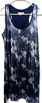 Boston Proper Andrea Behar Mini Dress Black Grey all over Sequins Cocktail sz M