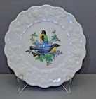 Vintage WESTMORELAND Milk Glass Grape Plate with Painted Birds!
