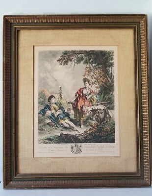 Antique Print LE BERGER RECOMPENSE Francois Boucher  Engraved Gallard French vtg