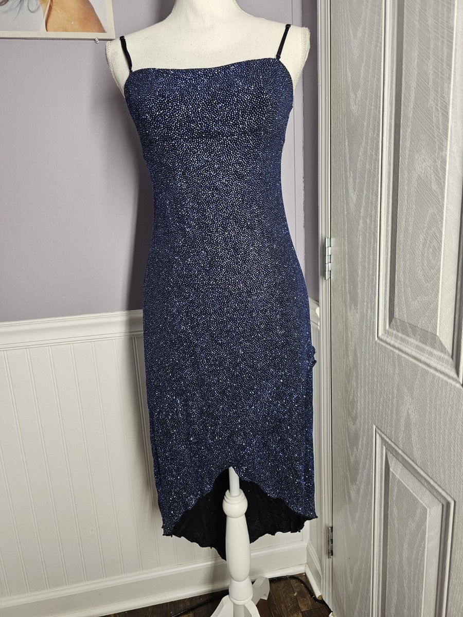 Vintage Y2k City Triangles Blue Glitter Hi Lo Dress Juniors L
