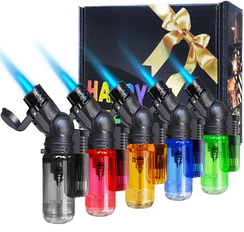 5 Pack Torch Lighter Mini Refillable Butane Lighters Single Jet Flame 45° Rot...