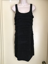 Nine West Ruffle Tiered Black Sleeveless Dress Size 10 EUC