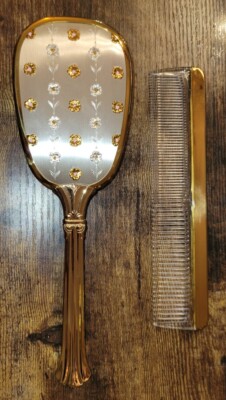 New Vintage Gold Silver Tone Floral Vanity Dresser Set Brush Comb
