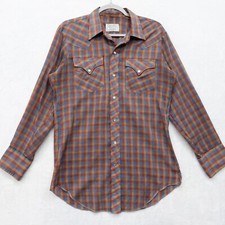 H Bar C California Ranchwear Vintage Pearl Snap Plaid Shirt USA Size Large 1970s