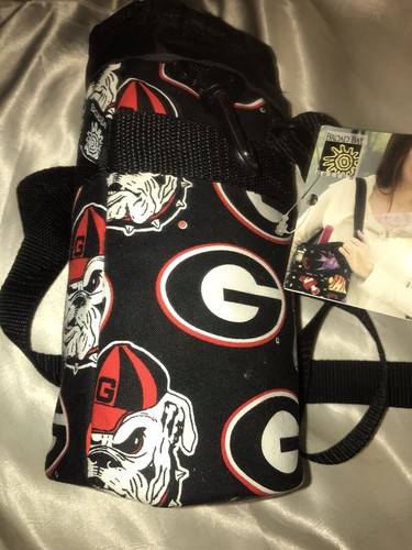 GA Bulldog Bottle W Carrier Bag Pouch Cover Black White Red Georgia - Picture 5 of 9