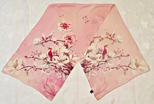 SCARF VINTAGE AUTHENTIC FLORAL ART BIRD BUTTERFLY PINK SILK LONG WOMEN'S