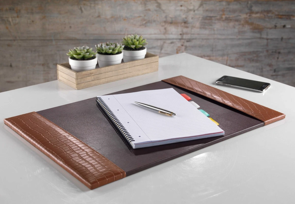 TAN BROWN CROCODILE LEATHER HANDMADE DESK PAD MAT BLOTTER UK GIFT