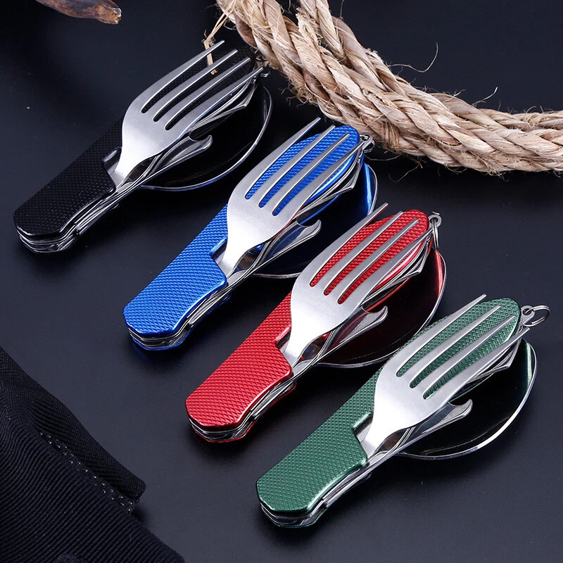 4 in 1 Outdoor Tableware Fork/Spoon/Knife/Bottle Opener Camping Stainless Steel - Image 3 of 4