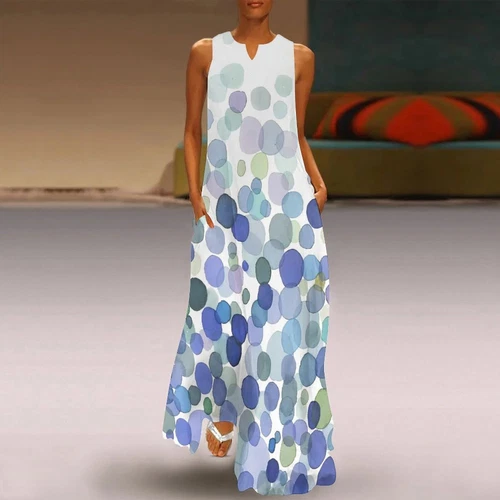 Womens Plus Size Cotton Sleeveless Long Maxi Dress Casual Loose Sundress - Picture 18 of 38