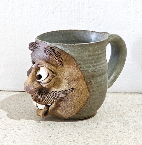 Vintage Rogers Art Pottery Funny Face Mug Cup Buck Teeth Bushy Eyebrows Mustache - Picture 3 of 13