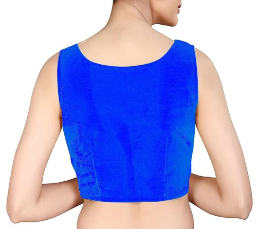 Women Dupion Silk Blouse Boat Neck Sleeveless Handmade Designer Choli Crop Top - Picture 34 of 44