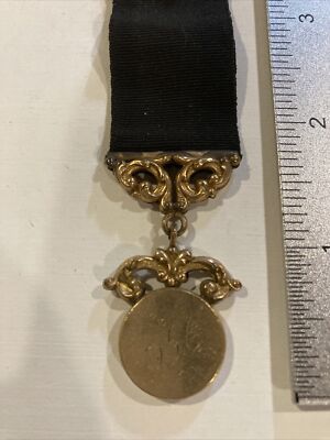 Victorian Gold Filled Mourning Fob with Black Ribbon Marked  display picture 3