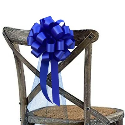 GIFTWRAP ETC. Royal Blue Pull Bows with Tulle Tails - 8" Set of 6, 4th of July, Wedding