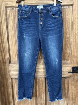 Risen Jeans Womens Size 15/32 Blue Button Fly Denim Raw Hem Stretch RDP1278