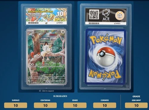 Pokemon TCG Phantasmal Flames Meowth 106/094 ACE 10 GEM MINT perfect Sub Grades