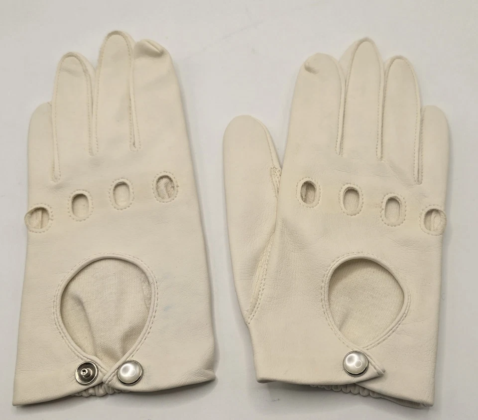Guantes de conducción de cuero crema Fownes de colección recorte muñeca a presión para mujer XS/pequeños Foto 3 de 4