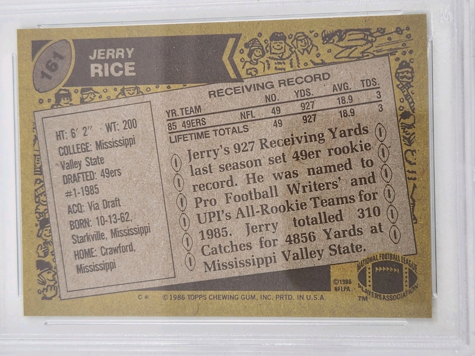 1986 Topps JERRY RICE PSA 7 Near Mint Rookie Card #161 San Francisco 49ers HOF view 5