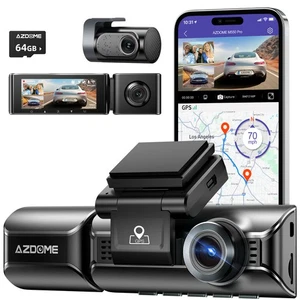 AZDOME 4K 3CH Dash Cam WiFi GPS Dash Camera G-Sensor Parking Mode w/64GB SD Card