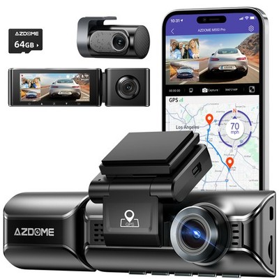 AZDOME 4K 3CH Dash Cam WiFi GPS Dash Camera G-Sensor Parking Mode w/64GB SD Card