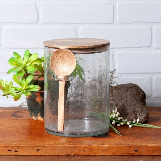 Bubble Glass Canister with Wood Spoon - 1 Gallon