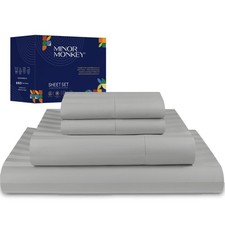 100 Egyptian Cotton Queen Size Damask Striped Sheets, Luxury Breathable Shee...
