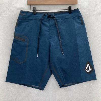 Volcom Mod-Tech Board Shorts Mens 30 Dark Blue Stone Shield Cinch Fly Preppy