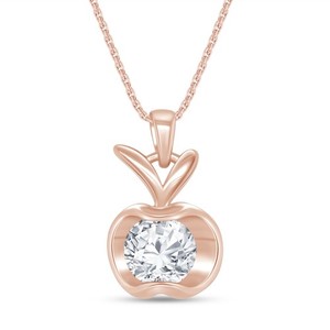 Authentic Apple Fruit Pendant Necklace Simulated Birthstone 14K Rose Gold Plated Sterling