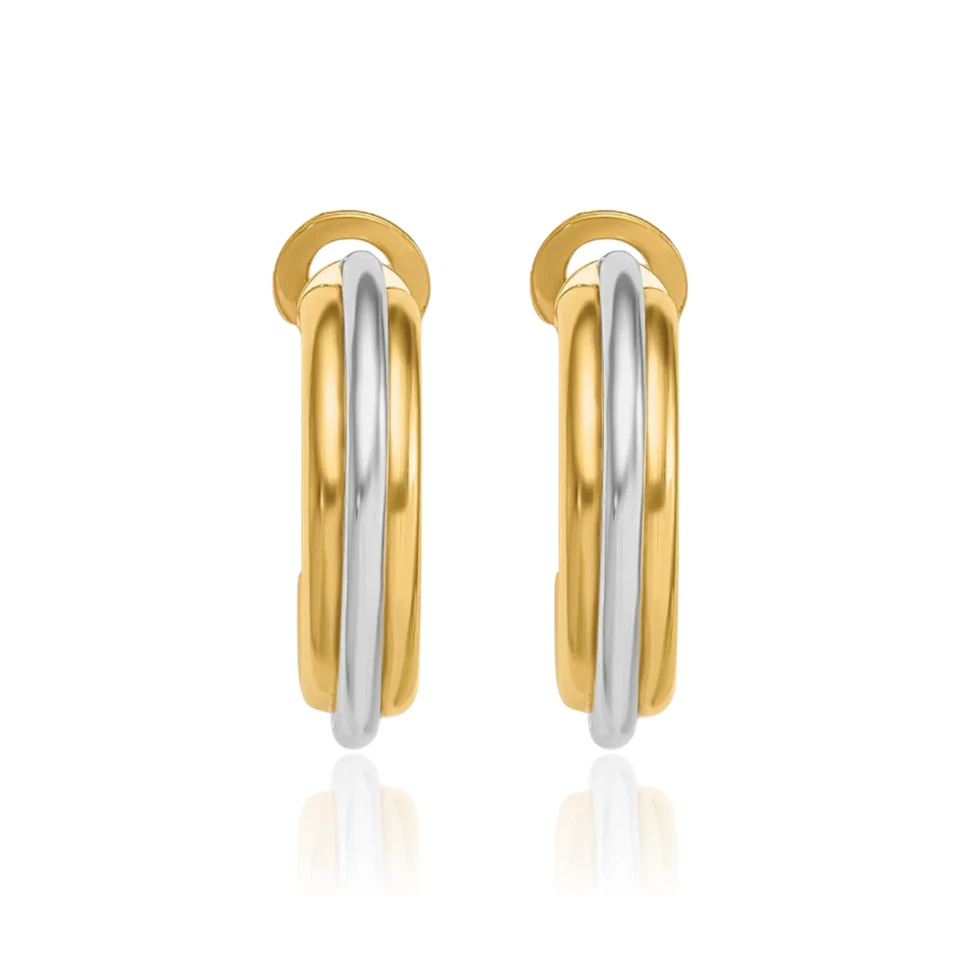 14K Solid Two Tone Gold 17mm Omega Clip Back Round Small Hoop Earrings - Image 2 of 4