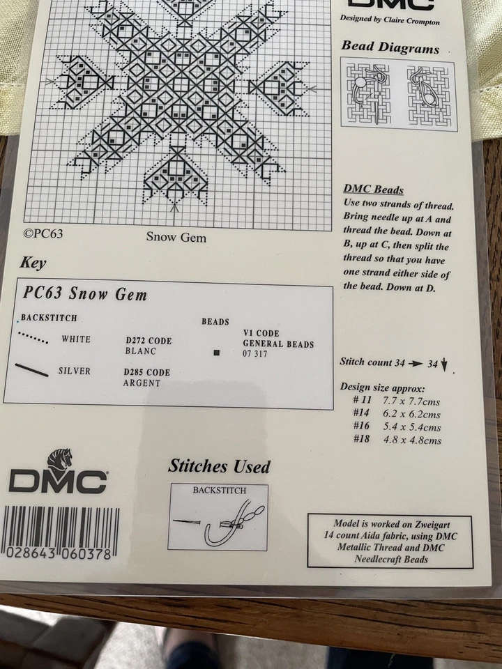 DMC Beaded Needlework Mini Chart - PC63 Snow Gem Pattern count 14 laminated new - Image 2 of 2